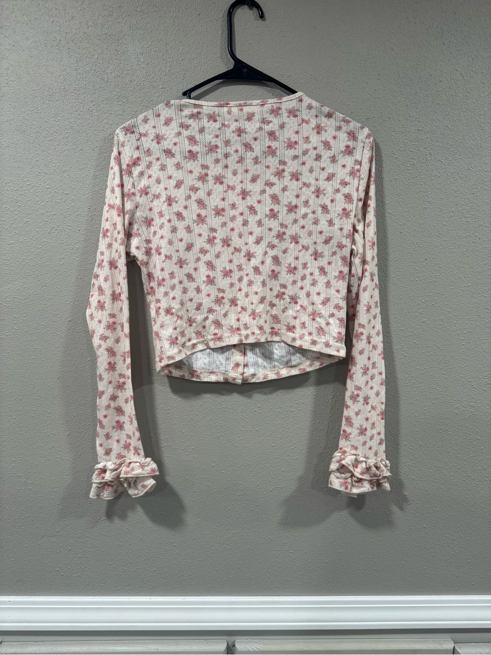 Cider Cream and Pink Floral Button-Front Ribbed Top - Picture 6 of 7